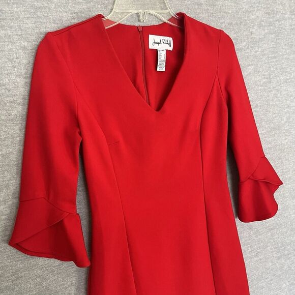 Joseph Ribkoff Tulip Sleeve Dress Womens 4 Bright Red Sheath Professional Career - Picture 3 of 10